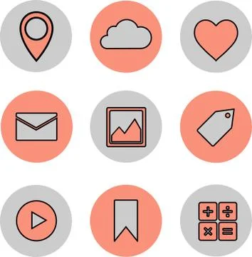 A collection of icons in a stylish color solution. Isolated. Stock Illustration