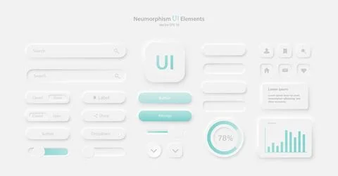 A collection of icons for user interface development in white and green. A set Stock Illustration