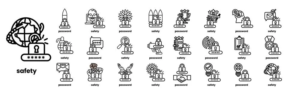 A collection of icons for various computer security features 스톡 일러스트