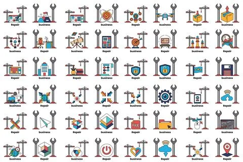 A collection of icons for various professions and industries Stock Illustration