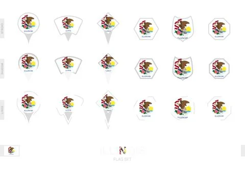 Collection of the Illinois flag in different shapes and with three differen.. Stock Illustration