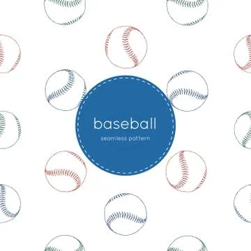 A collection of illustrated baseball elements seamless pattern. Stock Illustration