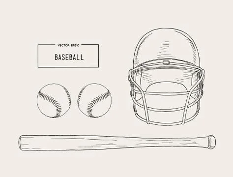 A collection of illustrated baseball elements vector. Stock Illustration