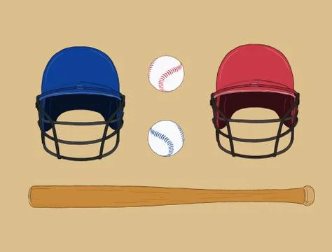 A collection of illustrated baseball elements vector. Stock Illustration