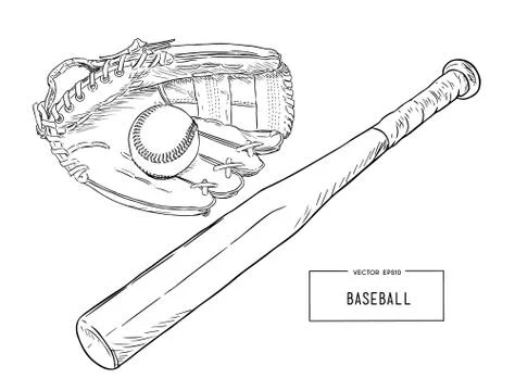 A collection of illustrated baseball elements vector. Stock Illustration