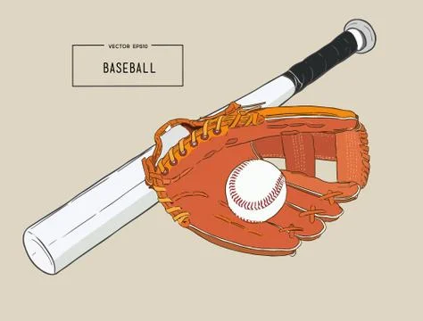 A collection of illustrated baseball elements vector. Stock Illustration