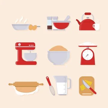 Collection of illustrated kitchen elements Stock Illustration