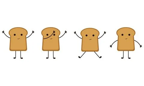 A collection of illustrations of breads with cheerful faces Stock Illustration