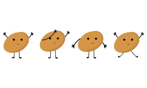 A collection of illustrations of potatoes with cheerful faces Stock Illustration