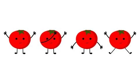 A collection of illustrations of tomatoes with cheerful faces Stock Illustration
