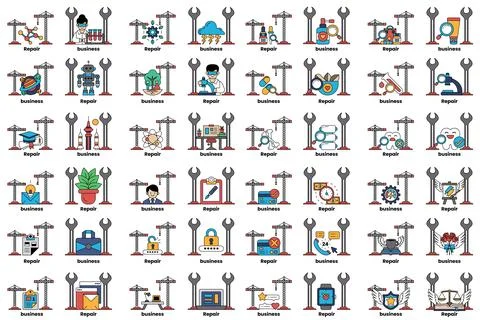 A collection of images with various professions and tools Stock Illustration