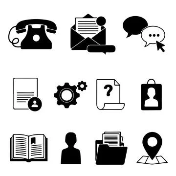Collection includes old telephone, email notification, dialogue bubble, profi Stock Illustration