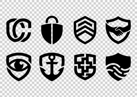 Collection includes variety of unique shield logos Stock Illustration