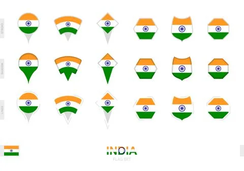Collection of the India flag in different shapes and with three different e.. Stock Illustration