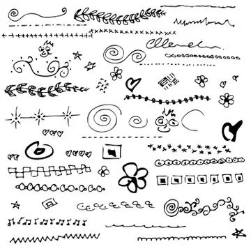 Collection of individual hand drawn elements Stock Illustration