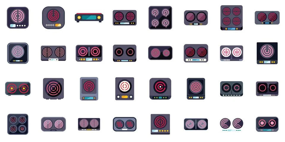 Collection of induction cooker with different heating zones for cooking food in Illustrazione stock