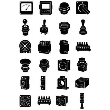 Collection of Industrial Electrical Control Components and Automation Devic.. Stock Illustration