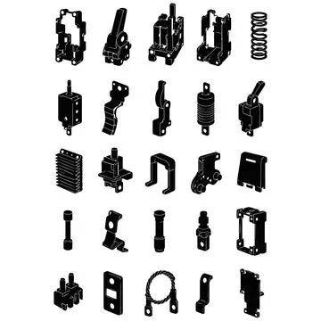 Collection of industrial mechanical components and engineering parts vector.. イラスト素材