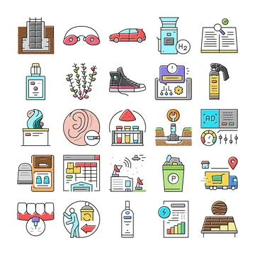 Collection of industry, service, technology, and health icons Stock Illustration
