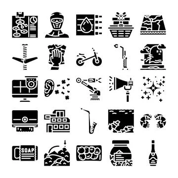 Collection of industry, technology, and science glyph icons Stock Illustration