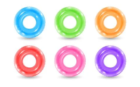 Collection of inflatable rubber rings. Realistic swimming water park or pool Illustrazione stock