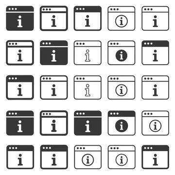 Collection of information icons in window frames, representing data, help, .. Ilustração Stock