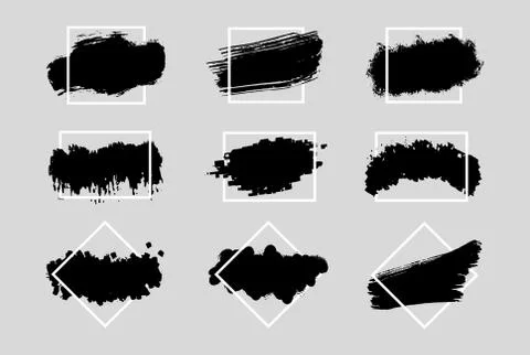Collection of inks with geometric frame. Set of black paint, ink brush Stock Illustration