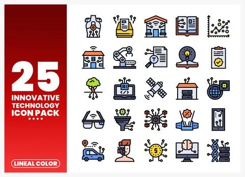 A collection of innovative technology icons displayed in a grid format agai.. Stock Illustration