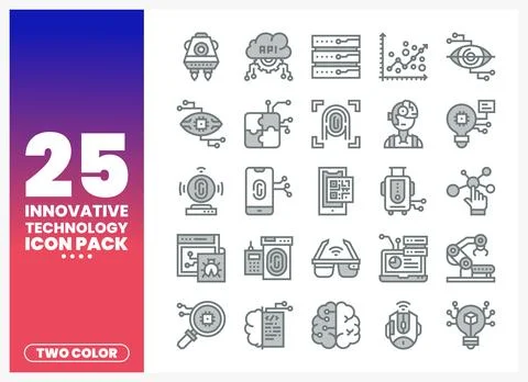 Collection of innovative technology icons on a gradient background Stock Illustration