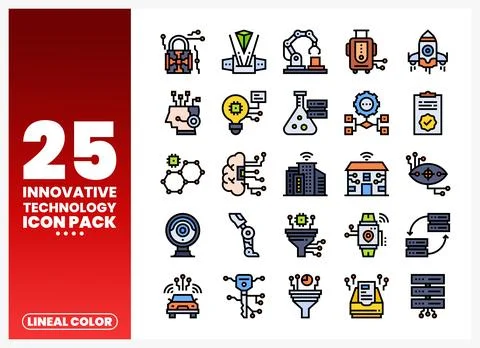 Collection of innovative technology icons presented on a white background w.. Stock Illustration