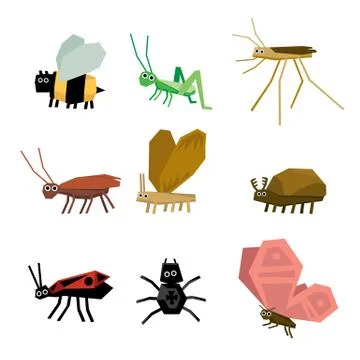 Collection of insects cartoon Stock Illustration