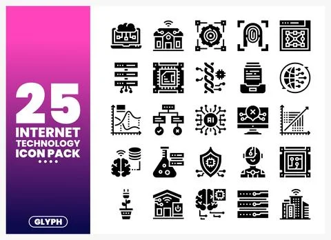 Collection of internet technology glyph icons on a white background. イラスト素材