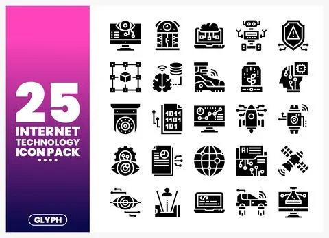 Collection of internet technology glyph icons set on a white background wit.. Stockillustratie