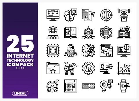 Collection of internet technology icons in a clean. linear style set agains.. Stock Illustration