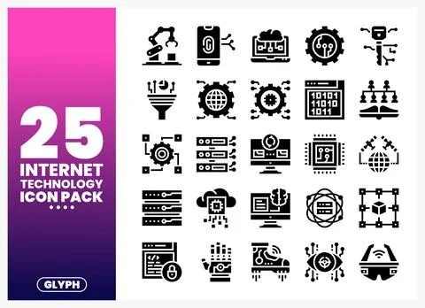 Collection of internet technology icons in a graphic design presentation. Stock Illustration