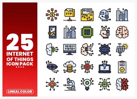 Collection of internet of things icons with abstract technology theme Stock Illustration