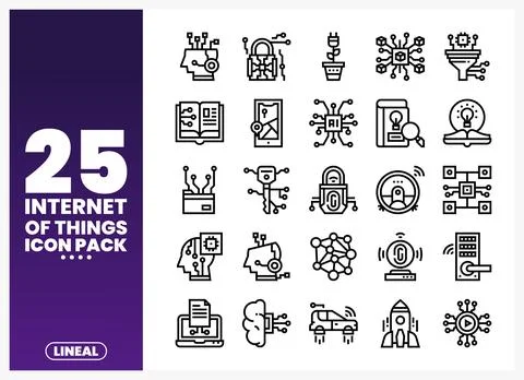 Collection of Internet of Things icons in black line art style. Vector grap.. Stock Illustration
