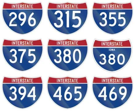 Collection of Interstate highway shields used in the US Stock Illustration