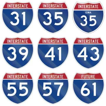 Collection of Interstate highway shields used in the US Stock Illustration