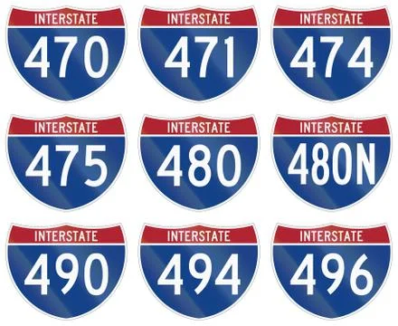 Collection of Interstate highway shields used in the US Stock Illustration