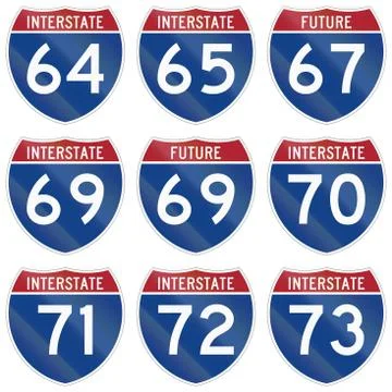 Collection of Interstate highway shields used in the US Stock Illustration