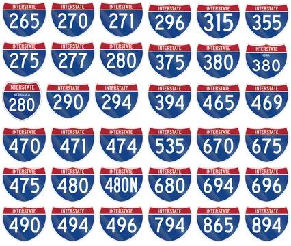 Collection of Interstate highway shields used in the US 스톡 일러스트