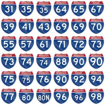 Collection of Interstate highway shields used in the US Stock Illustration