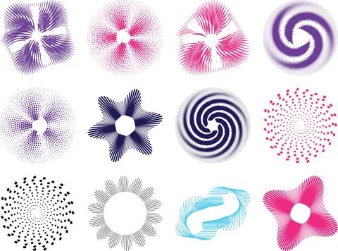Collection of intricate abstract designs featuring swirling patterns and ge.. Illustrazione stock