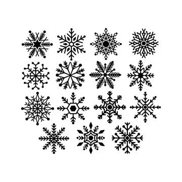Collection of Intricate Snowflake Silhouettes. Vector icon. Stock Illustration