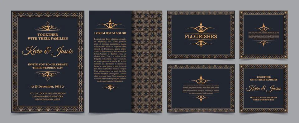Collection Invitation card vector design vintage style Stock Illustration
