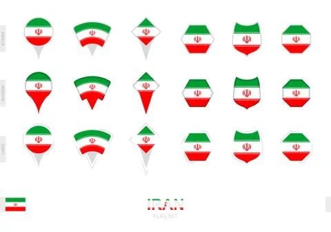 Collection of the Iran flag in different shapes and with three different ef.. Stock Illustration
