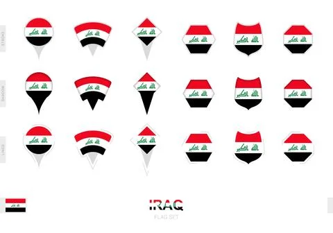 Collection of the Iraq flag in different shapes and with three different ef.. Stock Illustration