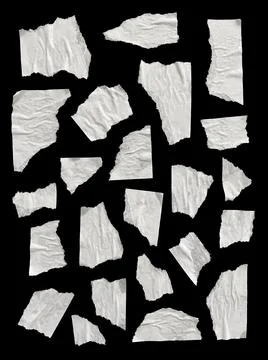 Collection of irregular torn white paper on black. Stock Photos