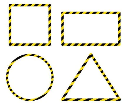 Collection of isolated caution tape frames in triangle, circle, square, and Stock Illustration